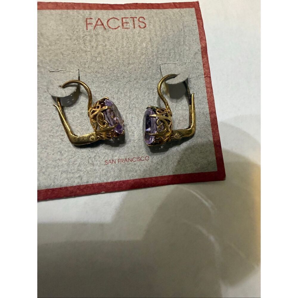 Facets Women's Gold-Tone Faceted Amethyst Gemstone Leverback Drop Earrings NWT